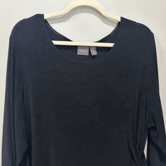 Chico's Travelers Womens X Large Black Slinky Stretch Asymmetric Top Size 3 - Picture 5 of 7